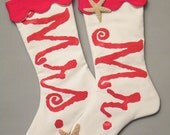 Mr. and Mrs. Christmas stocking 24" pair couples husband wife set of two wedding bridal marriage typography engagement firstfridayartwalk