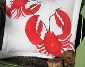 Big lobster, little lobster pillow painted 20x20 coastal lobstah red crustacea gourmand chef nautical seafood marine Crabby Chris Original