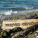 Mermaid crossing sign driftwood painted coastal beach cabin cottage nautical seashore hand painted wood