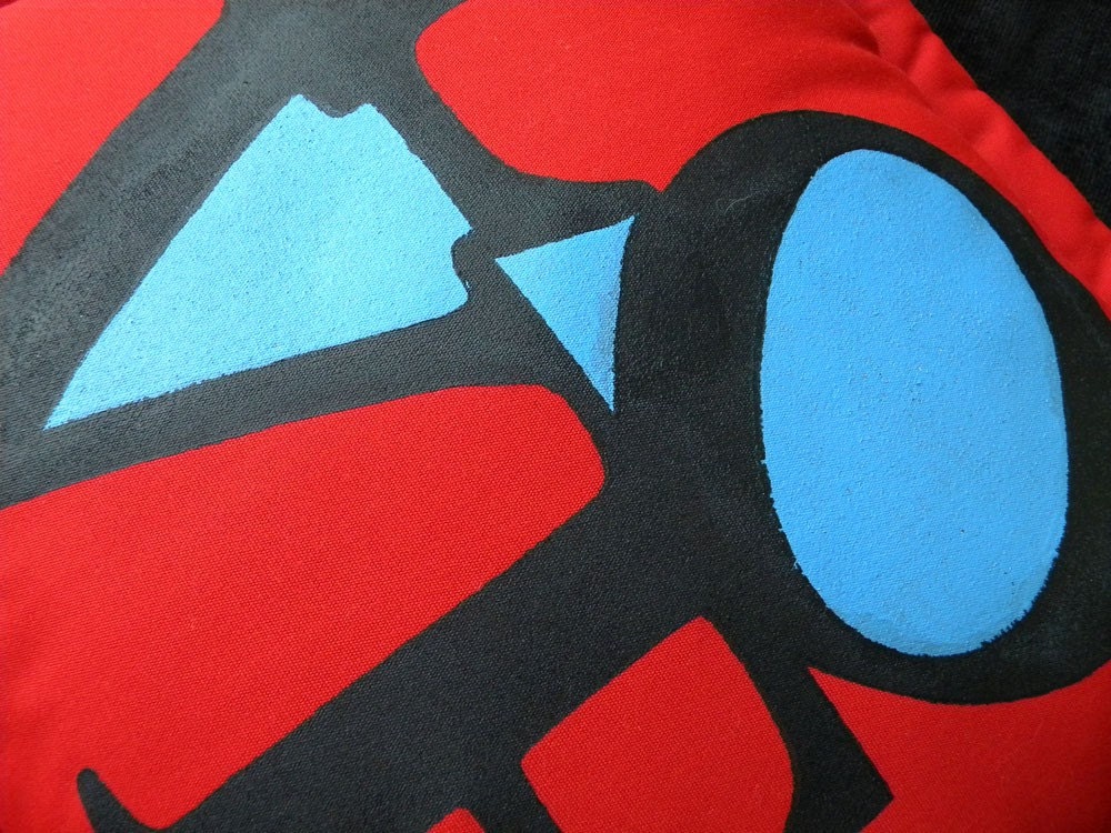 L O V E pillow 20" red blue black seventies groovy Robert Indiana pop art graphic message postage stamp Crabby Chris Original