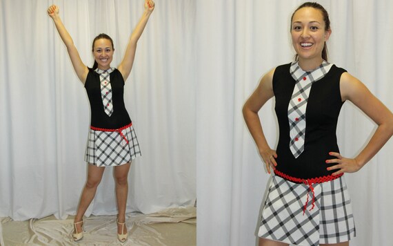 Vintage Romper Skort Black and White 1960s One Piece Shorts