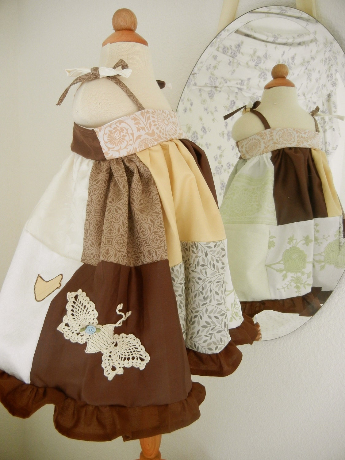ONE VERY UNIQUE Upcycled Girls Baby Doll Dress Created with Uber-Soft European Bed Sheets Size 2T thru Girls 16 Yrs