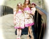 Mallory Rose Dress  Fushia Lime Green Polka Dots n Roses Girls Baby Doll Dress SIZES 2T-GIRLS 16 Mommy N Me Ladies size also