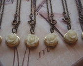 Bridesmaids Gift Set Locket with Cream Rose Bulk Listing with Discount Necklace Set of Six 6
