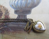 Personalized Letter Initial Vintage Heart Locket  You Choose Initial and Color Bridesmaids Gifts One Necklace Vintage Wedding