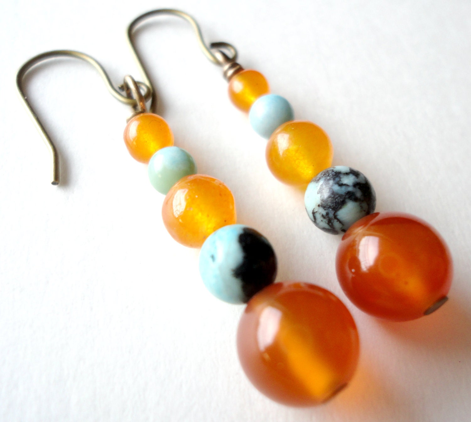 Orange Glass and Turquoise Bead Earrings