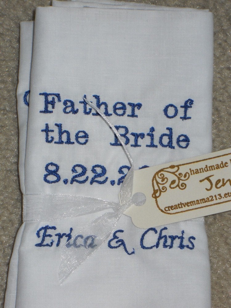 SCRIPT Heirloom Personalized Wedding Handkerchief Custom Embroidered