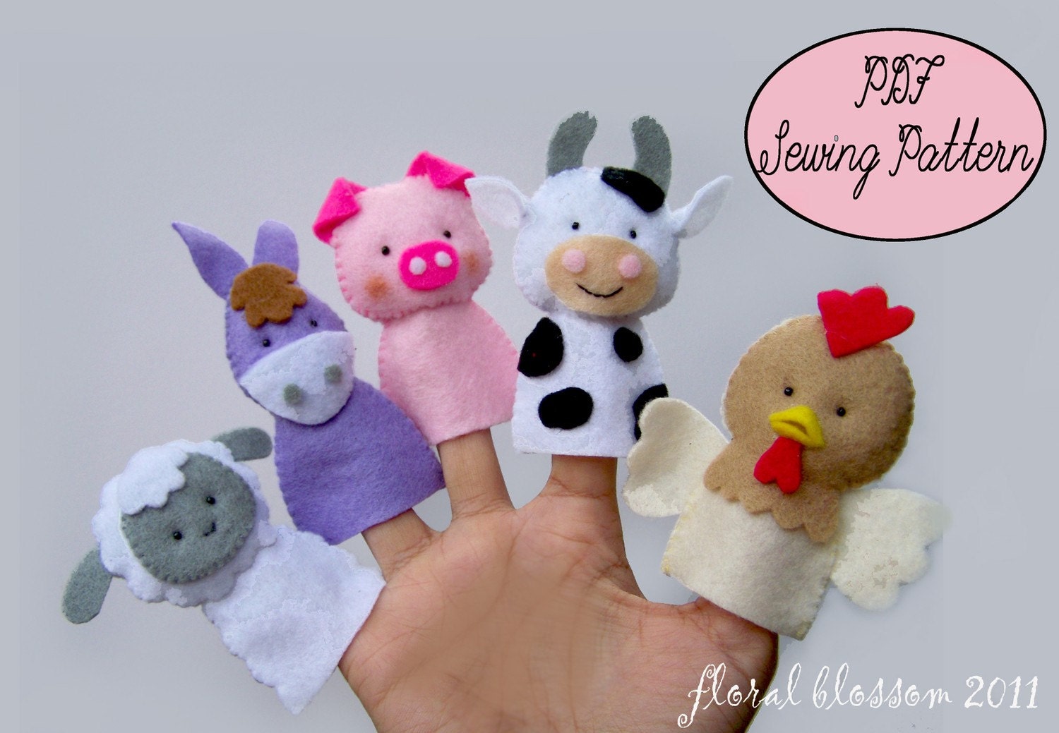 PDF Pattern: Farm Friends Felt Finger Puppets