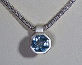 Swiss Blue Topaz Rose Petal Cut in Argentium Silver Slider Pendant