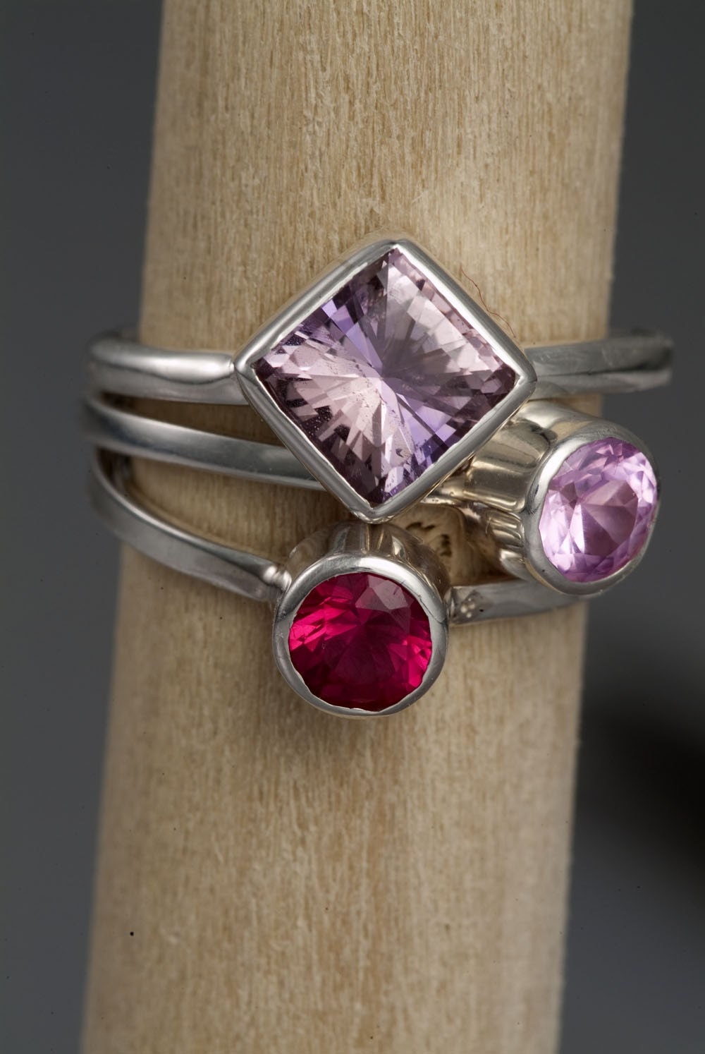 Amethyst 1.50ct  Barion Bar Cut Sterling Stacking Ring