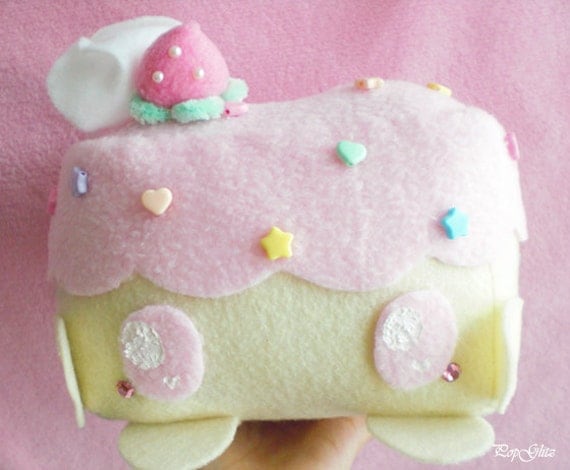 Strawberry/Vanilla Cake Cellphone/Music Electronics Plush Plushie Holder Kawaii Cute Fairy Kei Decora Deco OTT Sweet Lolita Girly Room Decor
