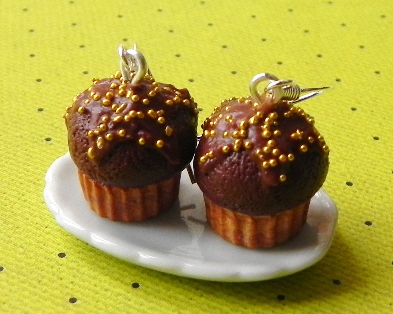 Gold and chocolate cupcake earrings