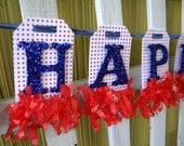 Happy 4th of July Banner - July 4th Decor - Red White Blue - Patriotic Decor