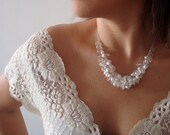 Bridal Necklace with Mother of Pearls and Clear Quartz Gemstones