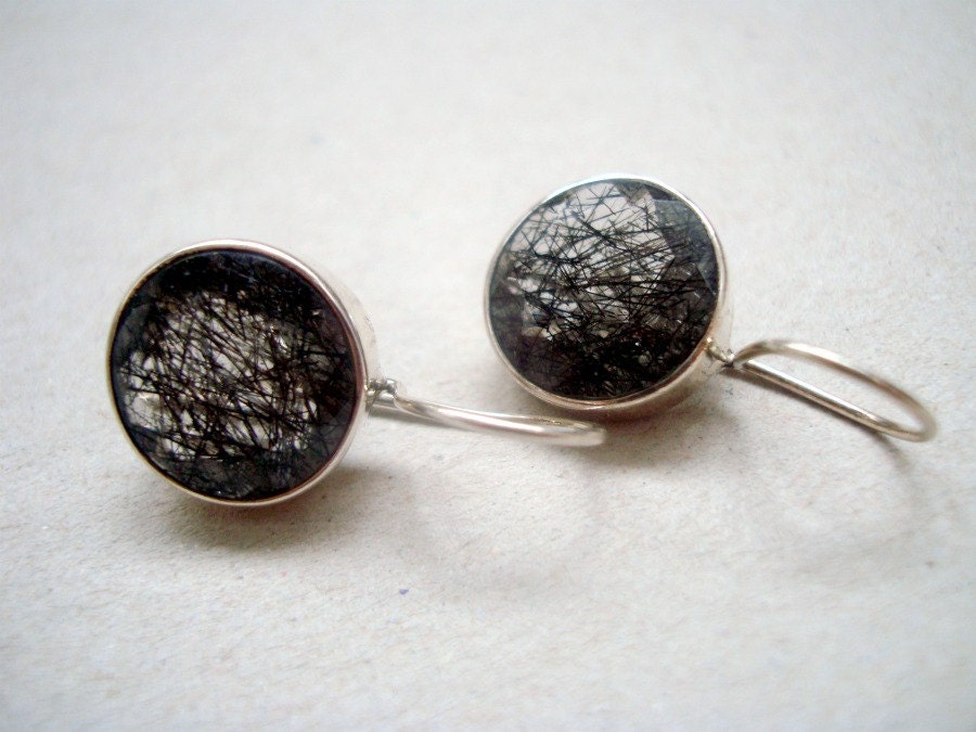 Sterling Silver Round Earrings with Beautiful Smoky Quartz Gems