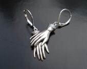 Hand Earrings, Antiqued Silver Drops, Unusual, Macabre, Horror, Dangle Earrings, Masquerade