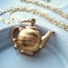 Tea Pot Necklace, Vintage Brass Teapot Charm, Pendant Necklace, Whimsical Jewelry, Coffee Pot, Food Necklace