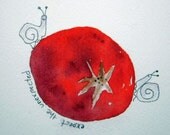 Expect the Unexpected -pomegranate and snails original watercolor, mini art, simple, inspirational