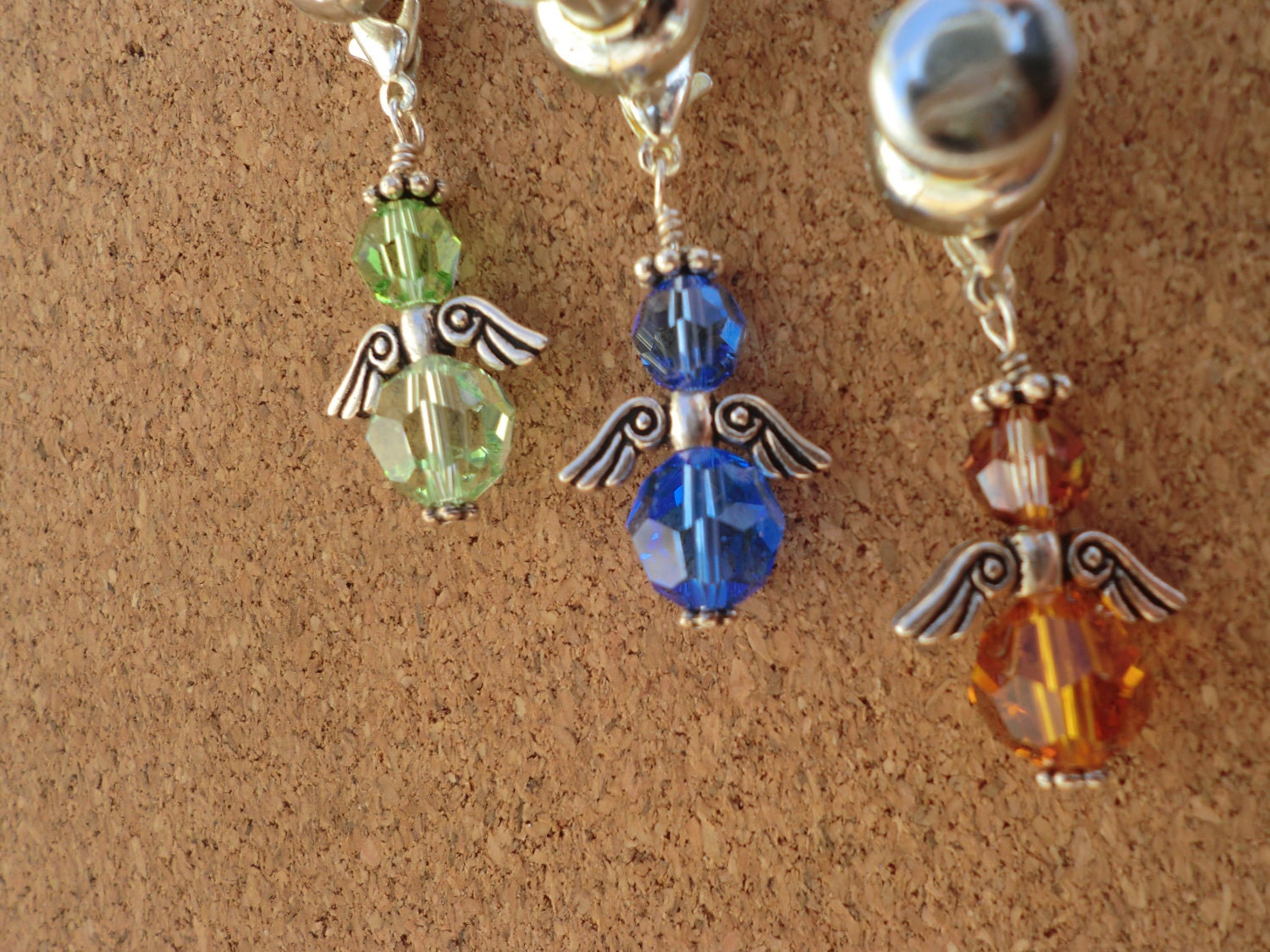 Set of 3, Beaded Swarovski Crystal Angel Cell phone, keychain, ornament charms