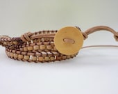 WrapLet, Unisex Honey Brown Japanese Seed Beads on Natural Leather