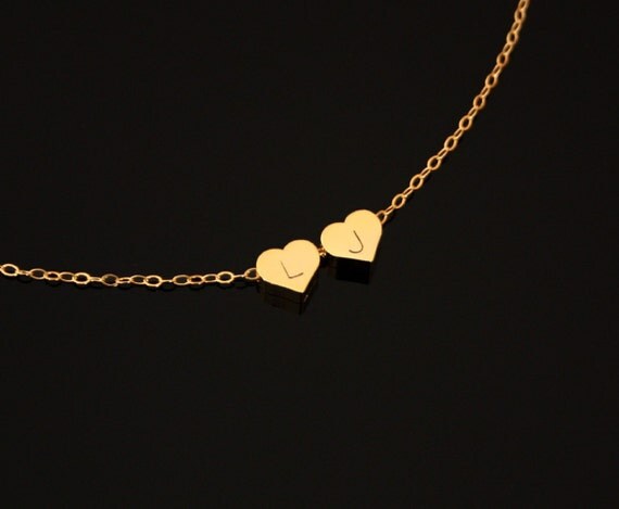 Romantic reversible initial hearts necklace - personalized, engraved, monogrammed, mothers day gifts for mom