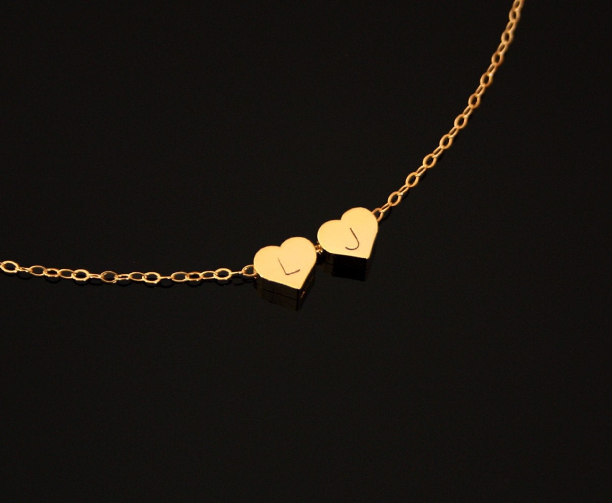 Romantic reversible initial hearts necklace - personalized, engraved, monogrammed, mothers day gifts for mom