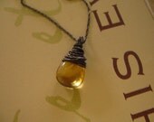 Golden Citrine Necklace, Oxidized Sterling Silver - Vintage Look - Fall Wedding -  Bridesmaid Gifts