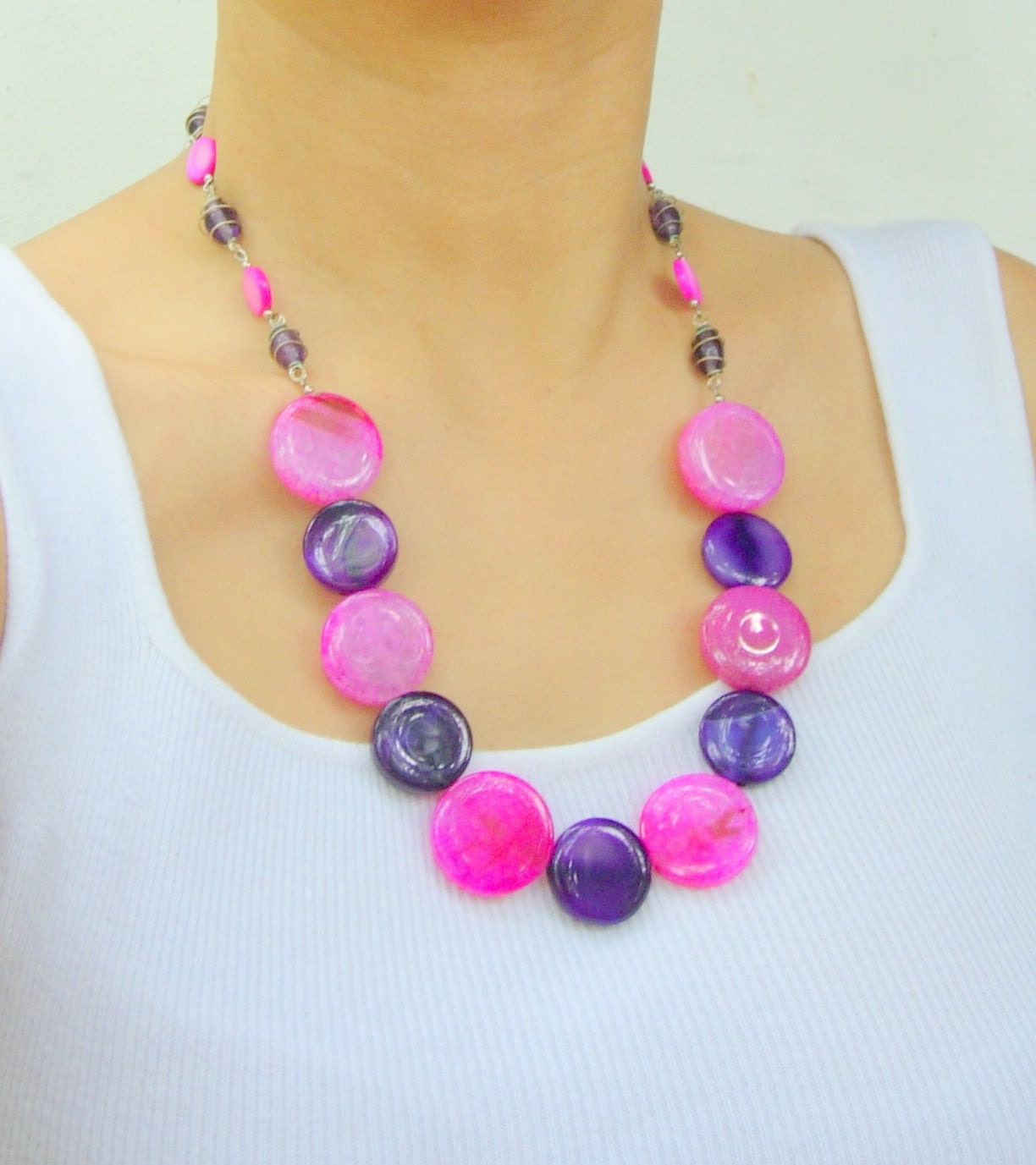 Pink and Violet Agate  Necklace