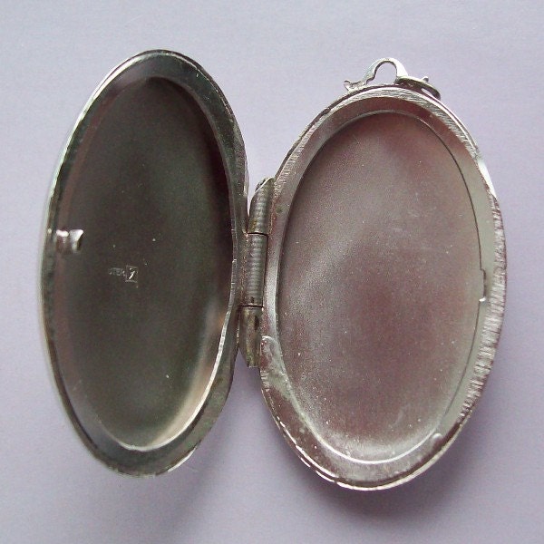 Large Sterling Silver Locket Etched Flower Design Neo Victorian