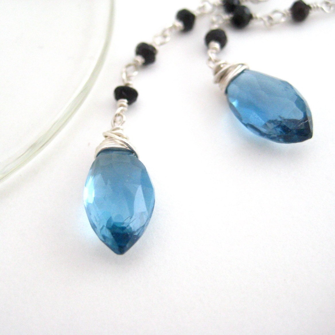 Lovely London Blue Topaz & Black Spinel Dangle Earrings