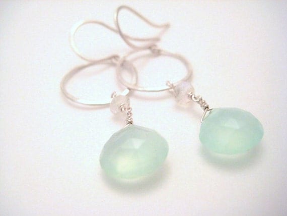 Moon and Sea Fine Silver Dangle Earrings