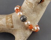 Linda - pearl bracelet, pearl jewelry, freshwater pearl, adventurine, silver, bracelet,  gemstone bracelet, fashion, Bali silver, gift