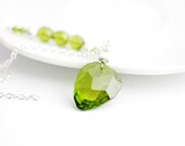 Olivine green Swarovski faceted rock crystal organic pendant, Asymmetry long necklace and matching earrings Fashion unique gift