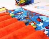 Crayon holder - kids art portfolio crayon case with paper - Space Travel (LAST ONE)
