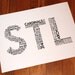 STL (24 x 18 Hand-screened St Louis Word Cloud Poster Print in Black and White)