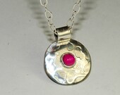 Sterling Silver Ruby Gemstone Necklace - Circle Pendant - Metalwork - Unique Jewelry