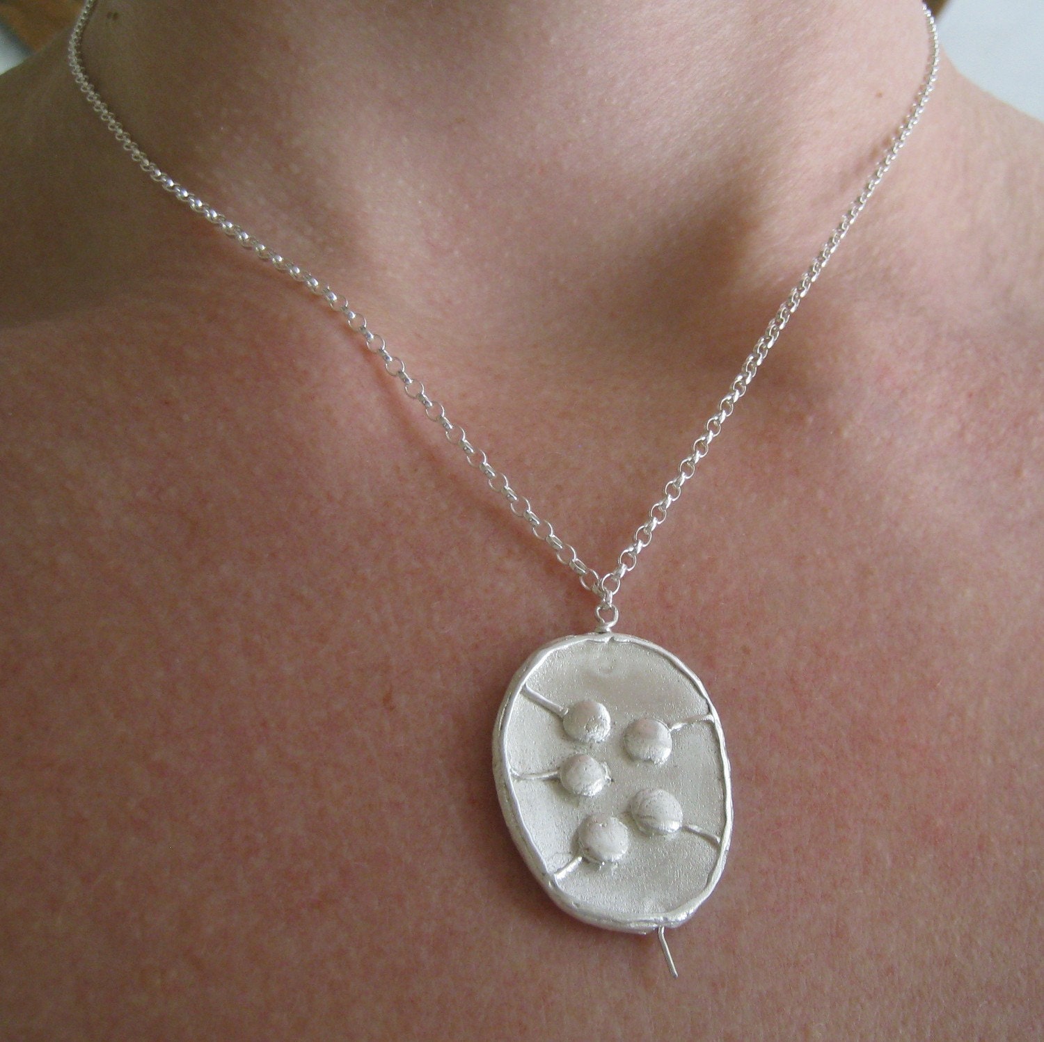 Fine silver honesty seedpod necklace - nature table series