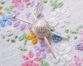 Handmade fine silver knitting needle and yarnball necklace