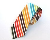 Men's Tie - Multicolor Stripe - Brown, Red, Orange, Blue, Green, Yellow, and White