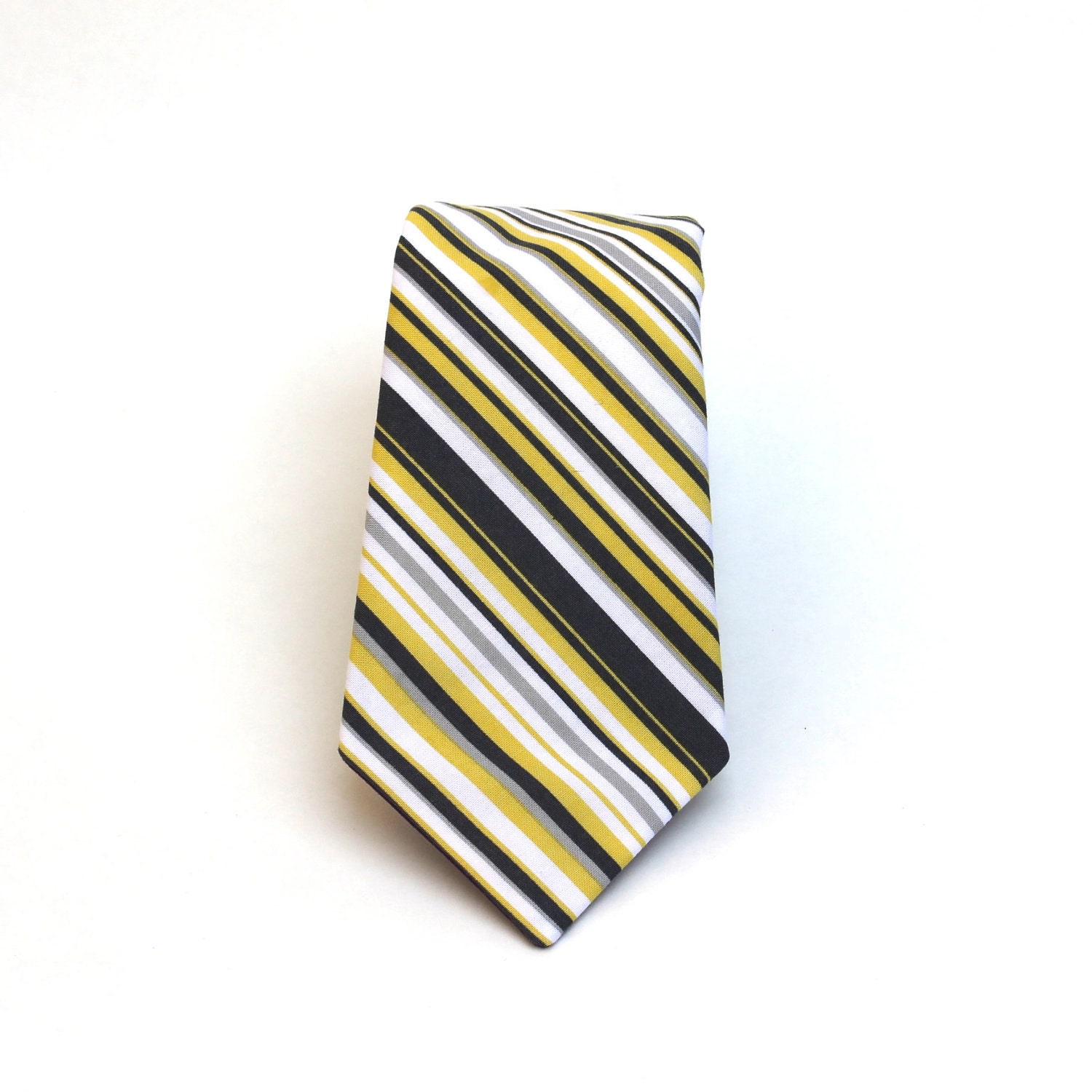 Men's Tie - Yellow and Grey Stripe - Charcoal and Citron Stripped Necktie