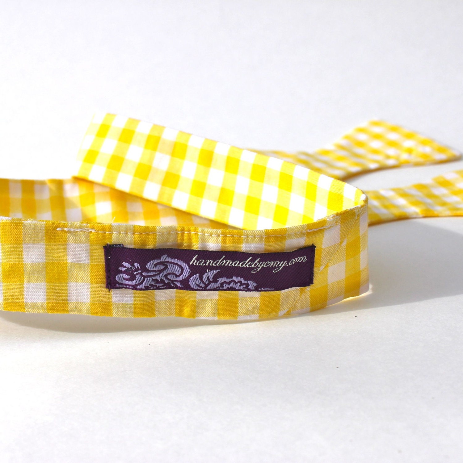 Men's Bow Tie - Yellow Gingham - Sunny Lemon Yellow and White Checks - Adjustable