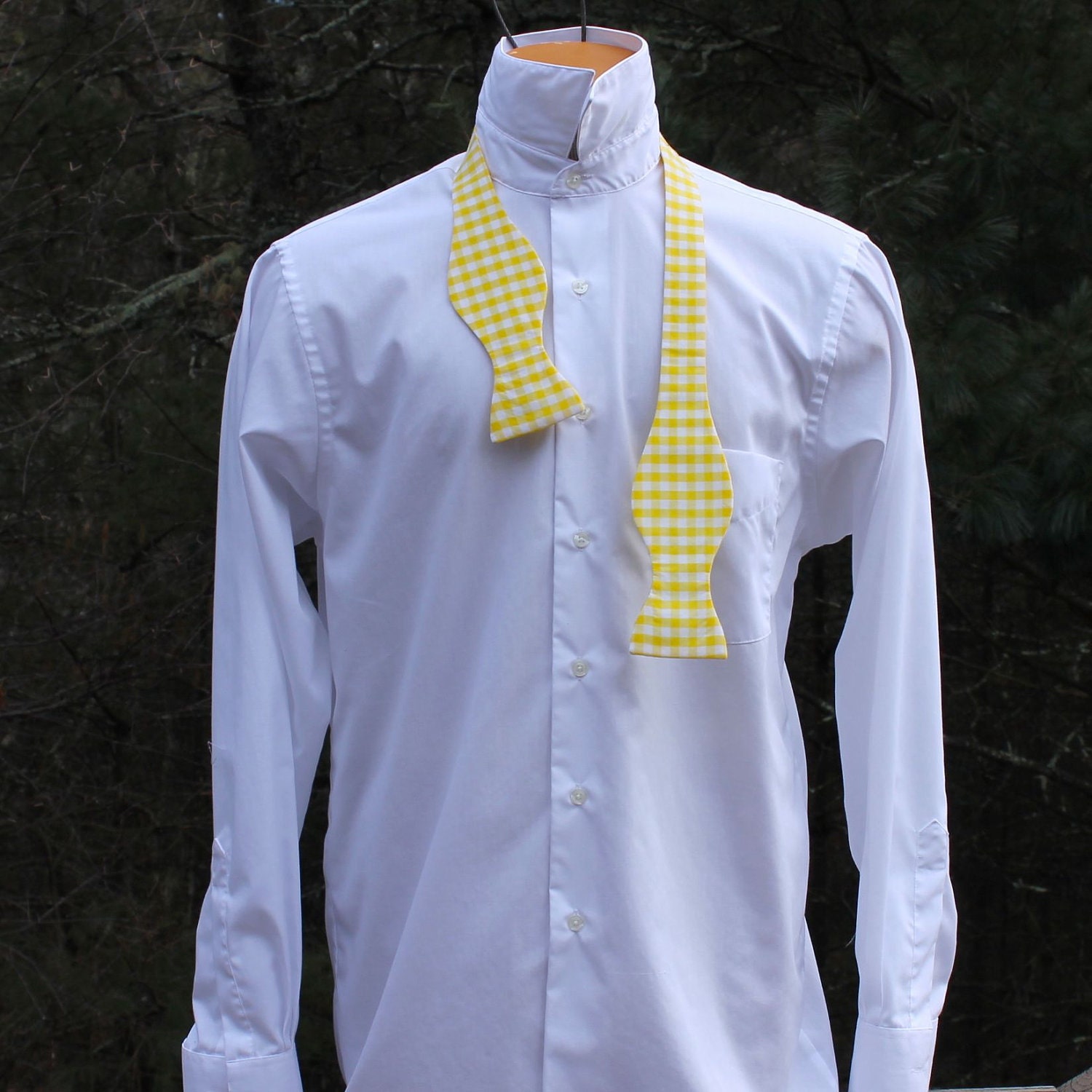 Men's Bow Tie - Yellow Gingham - Sunny Lemon Yellow and White Checks - Adjustable