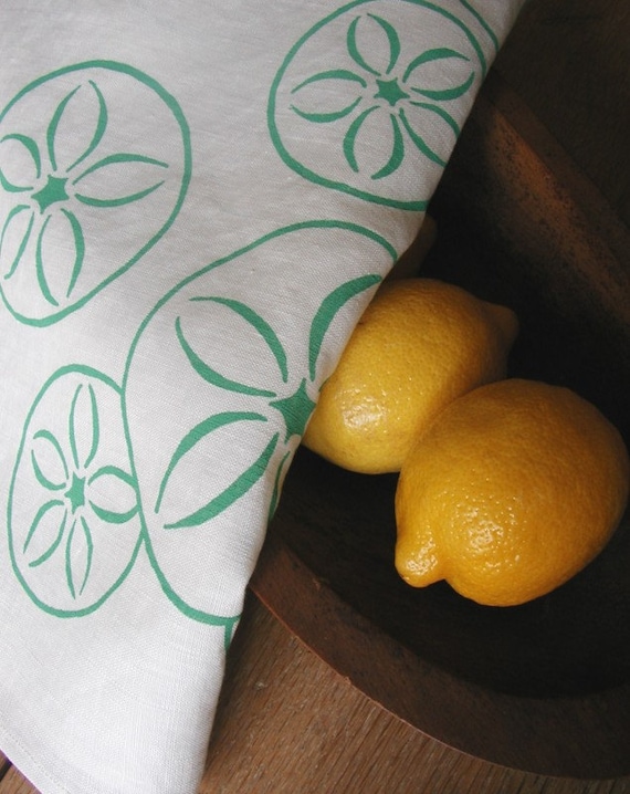 Sand Dollar Tea Towel- Organic Linen- Screen Printed Dish Towel
