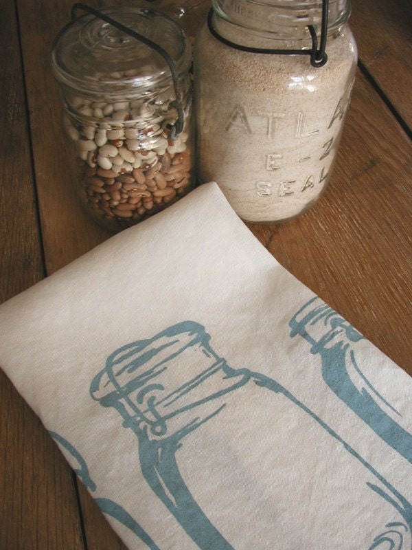 Mason Jars Tea Towel-Organic Linen- Dish Towel- Hand Screen Printed
