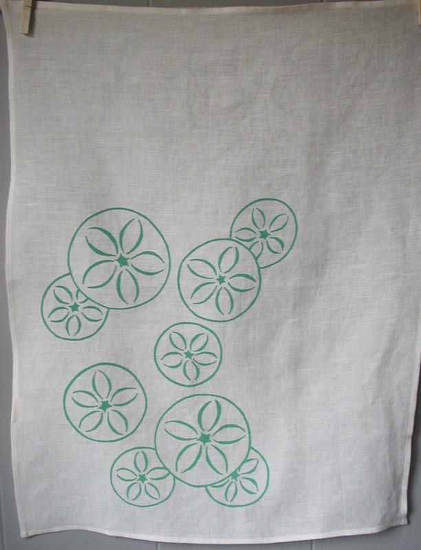 Sand Dollar Tea Towel- Organic Linen- Screen Printed Dish Towel