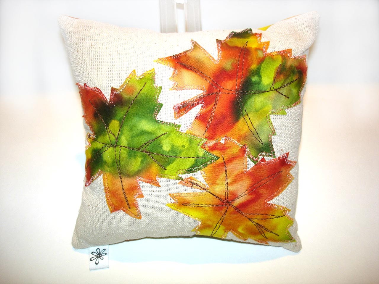 Pillow Autumn accent leaves orange green leaf appliqued accent mini bright - NancyEllenStudios