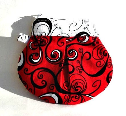 Coin purse small clutch bag, red black white, zip top closure coin purse bright modern