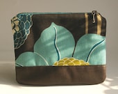 Cotton Leather Zipper Pouch in Aqua Brown LILY STYLE
