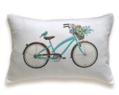 Bicycle Pillow Cover 12x18 inch White Cotton PRINT DESIGN 18 - DelindaBoutique