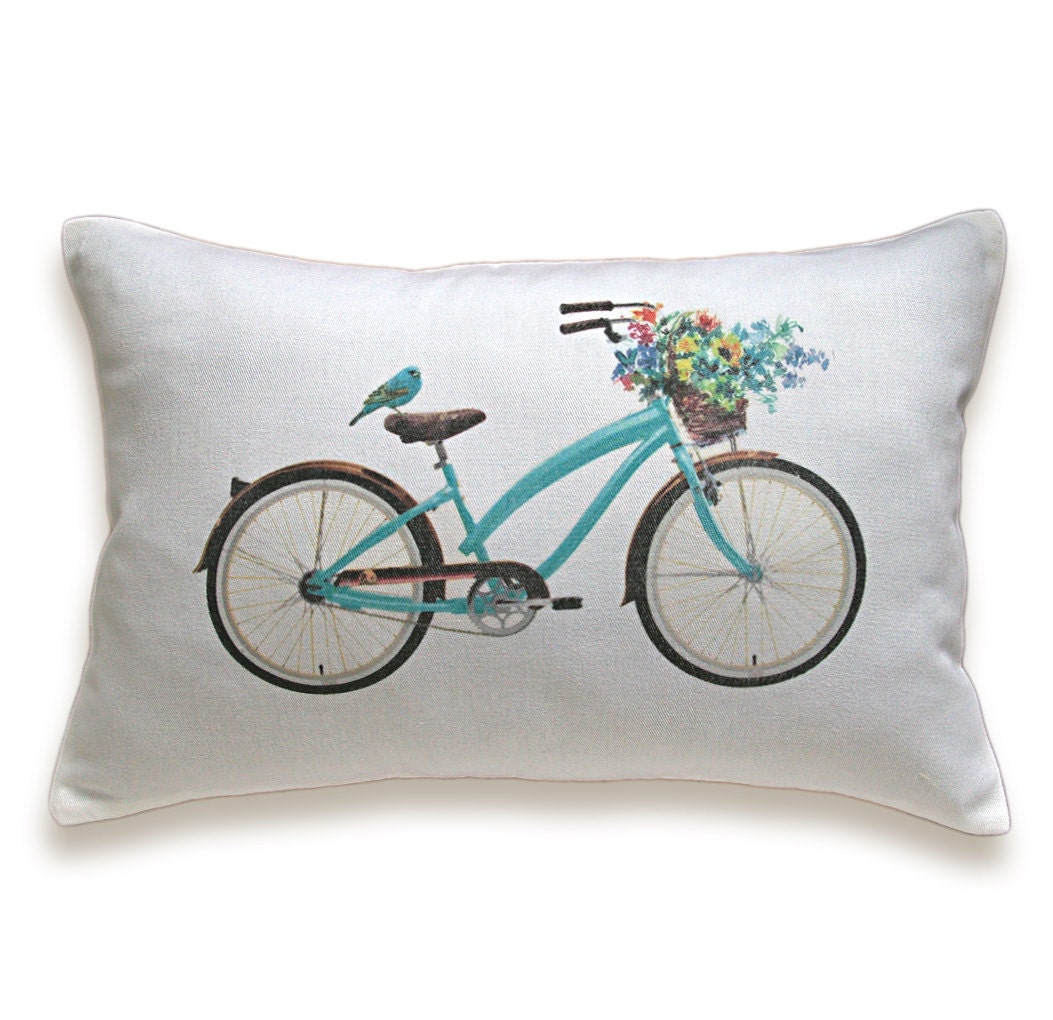 Bicycle Pillow Cover 12x18 inch White Cotton PRINT DESIGN 18